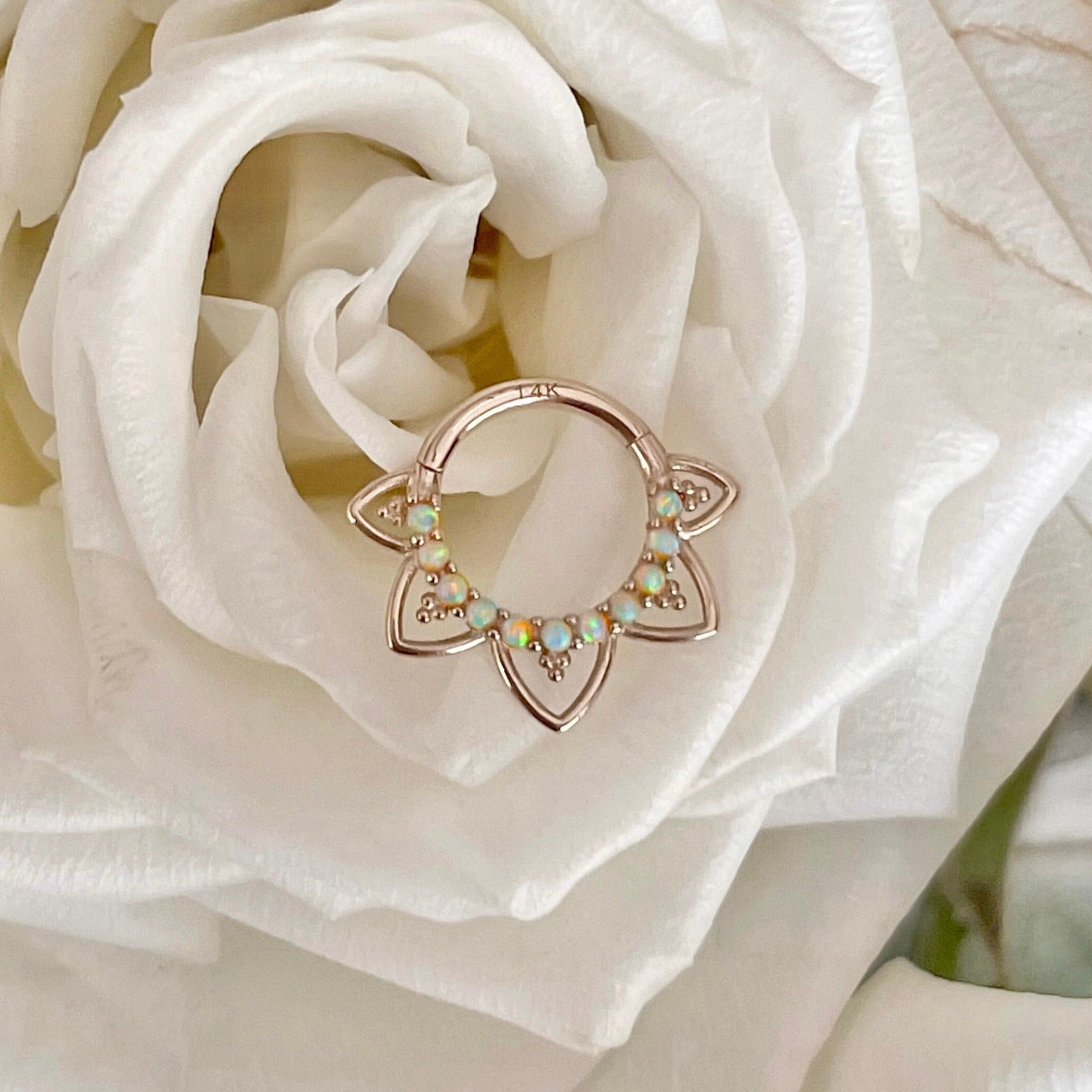 Velora Spark Opal Septum Ring-Septum Ring-8mm Diameter-White Gold-Elara Body Jewelry