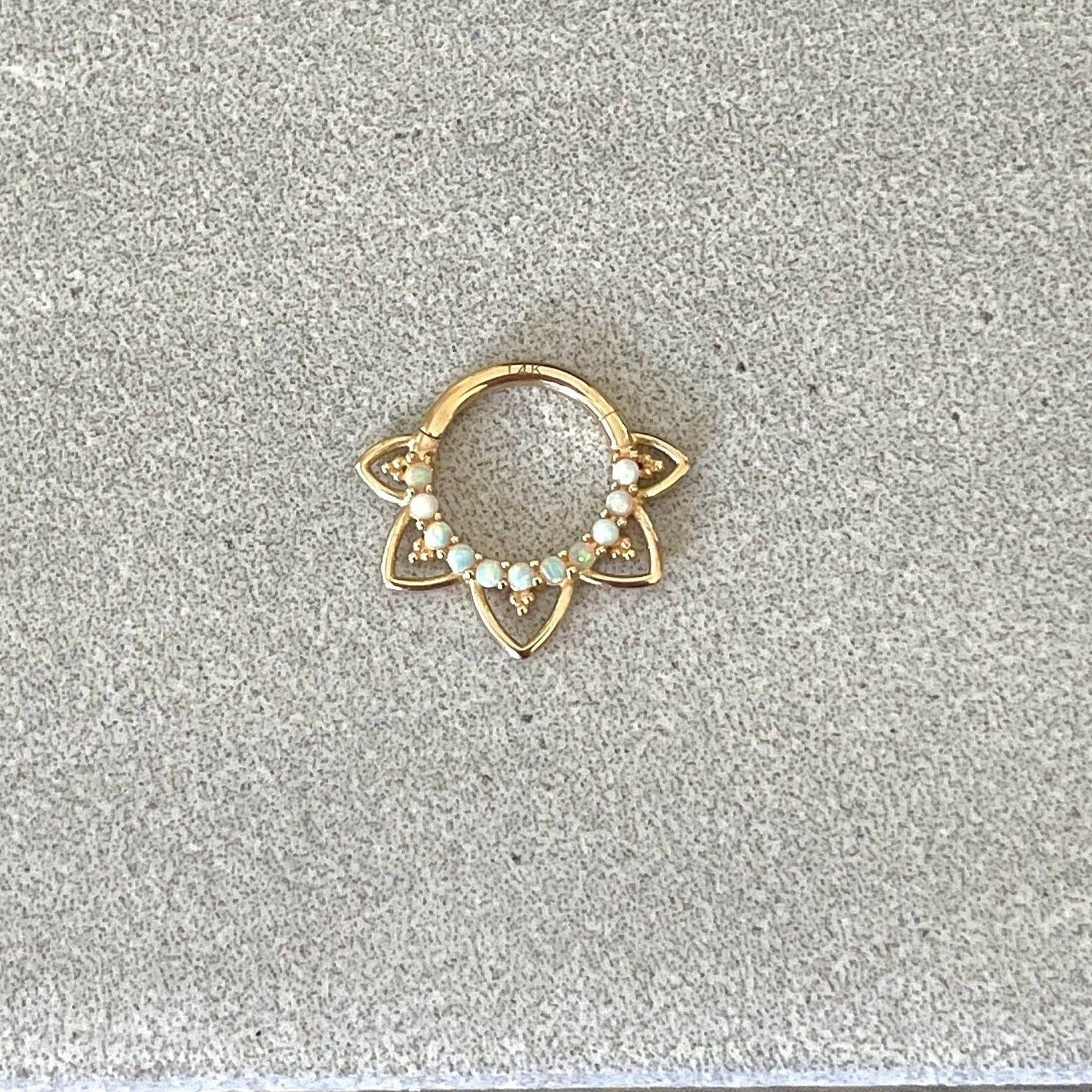 Velora Spark Opal Septum Ring-Septum Ring-8mm Diameter-Yellow Gold-Elara Body Jewelry