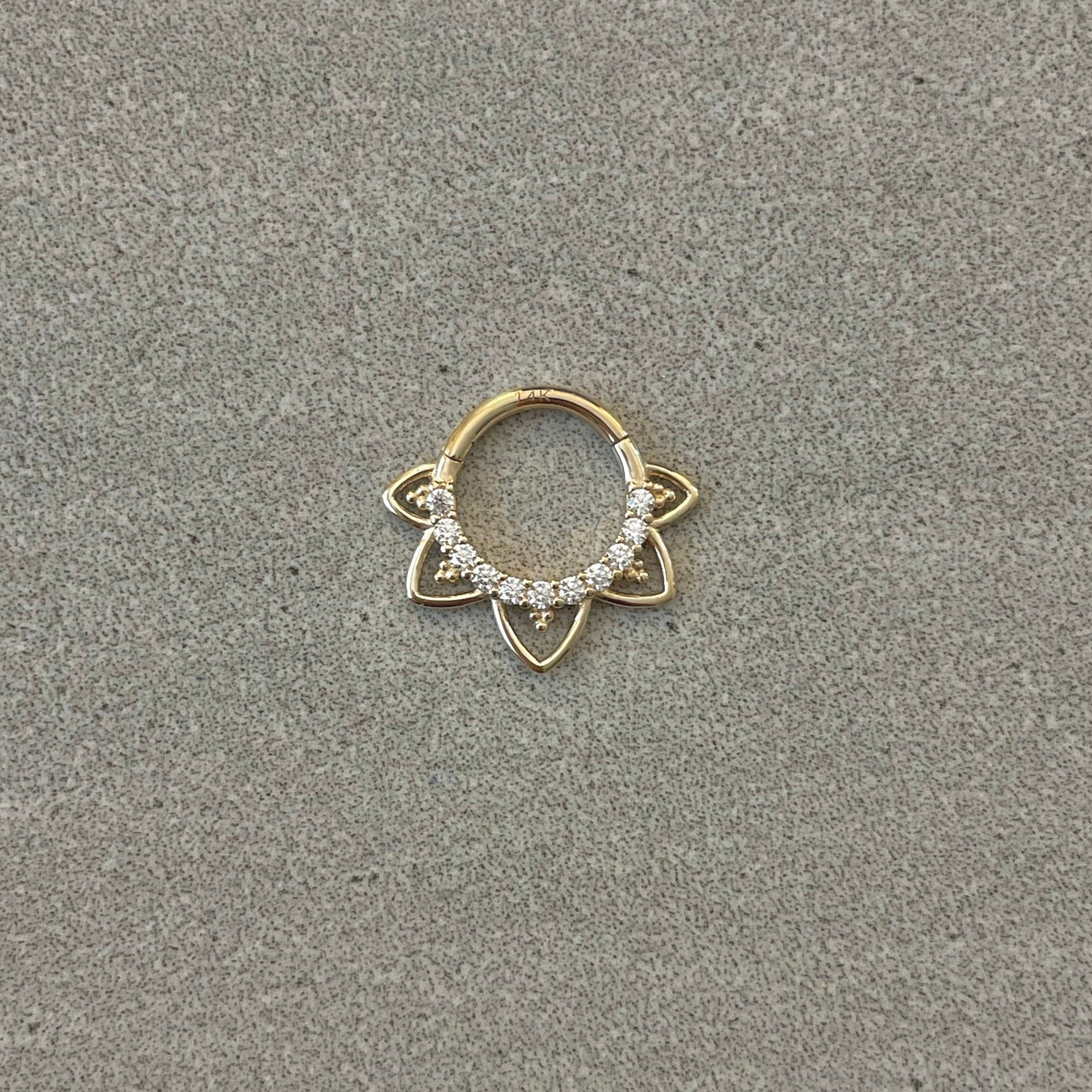 Velora Spark Septum Ring-Septum Ring-8mm Diameter-Yellow Gold-Elara Body Jewelry