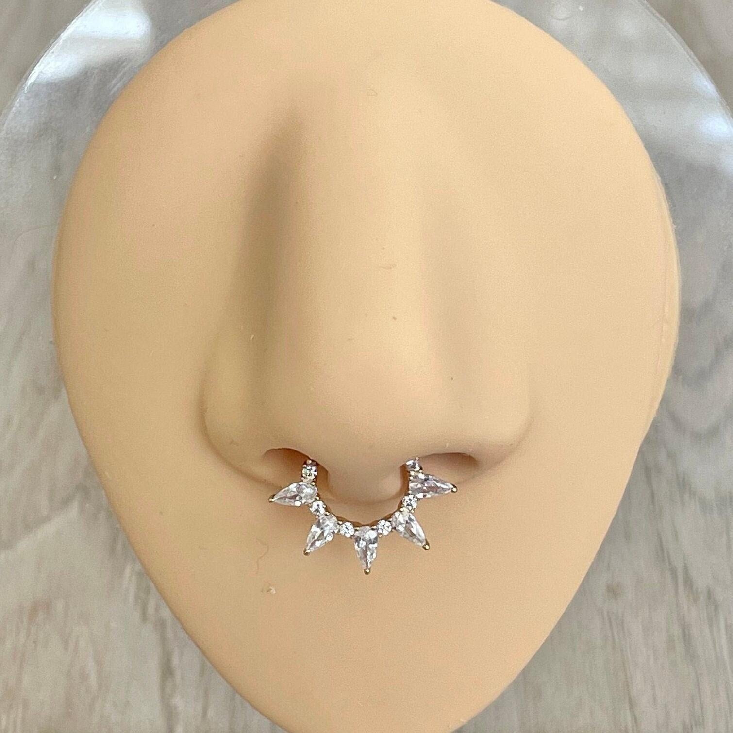 Verdant Glow Septum Ring-Septum Ring-8mm Diameter-Yellow Gold-Elara Body Jewelry