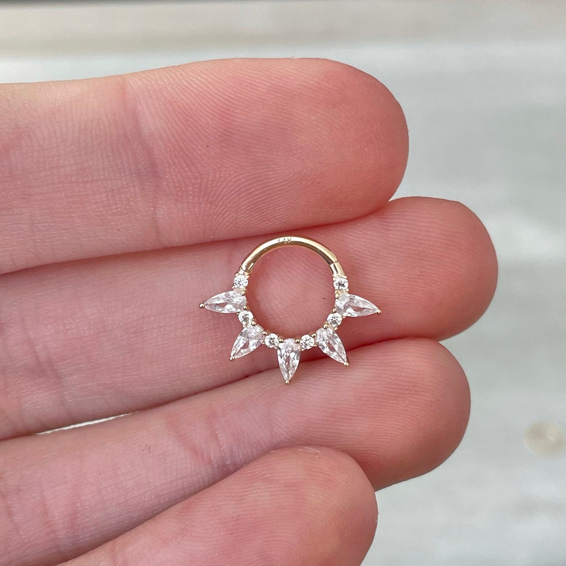 Verdant Glow Septum Ring-Septum Ring-8mm Diameter-Yellow Gold-Elara Body Jewelry