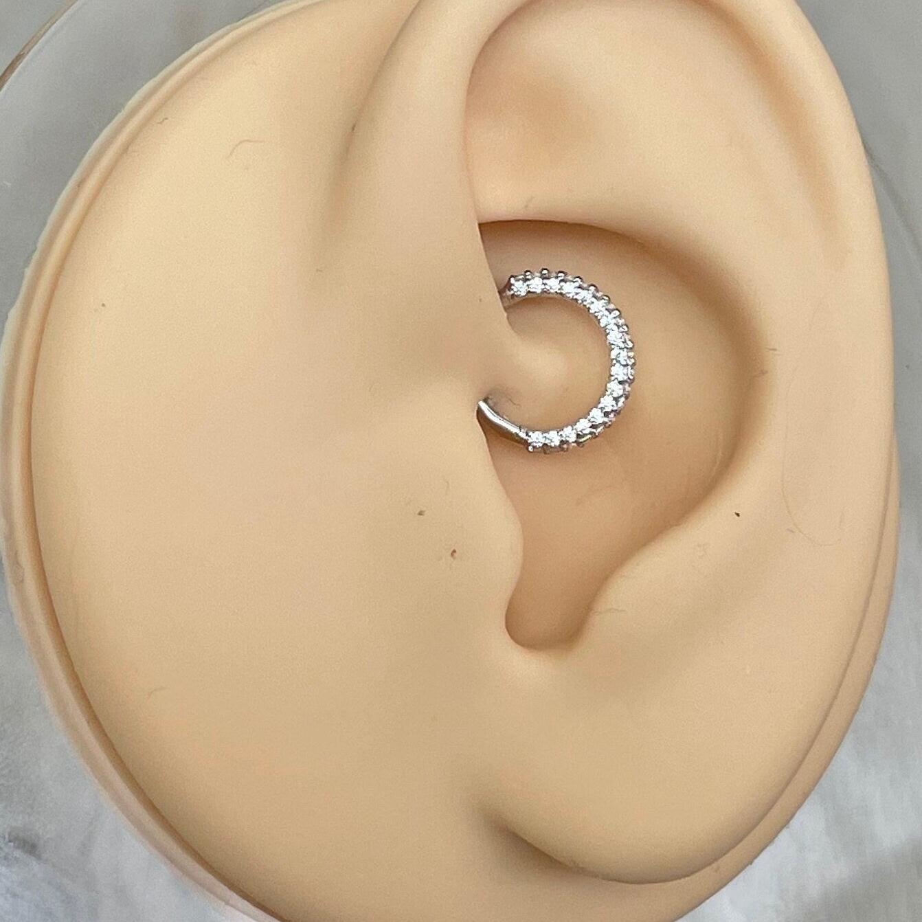 Zephyra Glow Daith Earring-Daith Earring-8mm Diameter-White Gold-Elara Body Jewelry