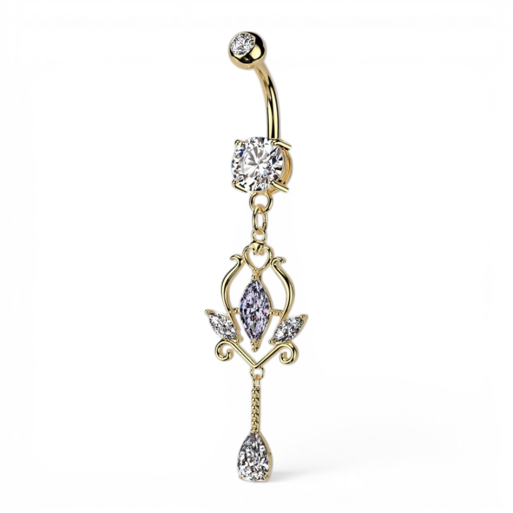 Gold dangling belly button ring