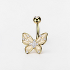 Dainty butterfly belly button ring in gold, elegant navel piercing jewelry with minimalist design