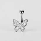 Dainty butterfly belly button ring in silver, elegant navel piercing jewelry with minimalist design