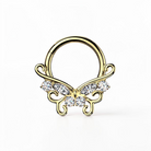 Titanium daith earring with ornate CZ design, marquise and round stones, and hinged clicker closure