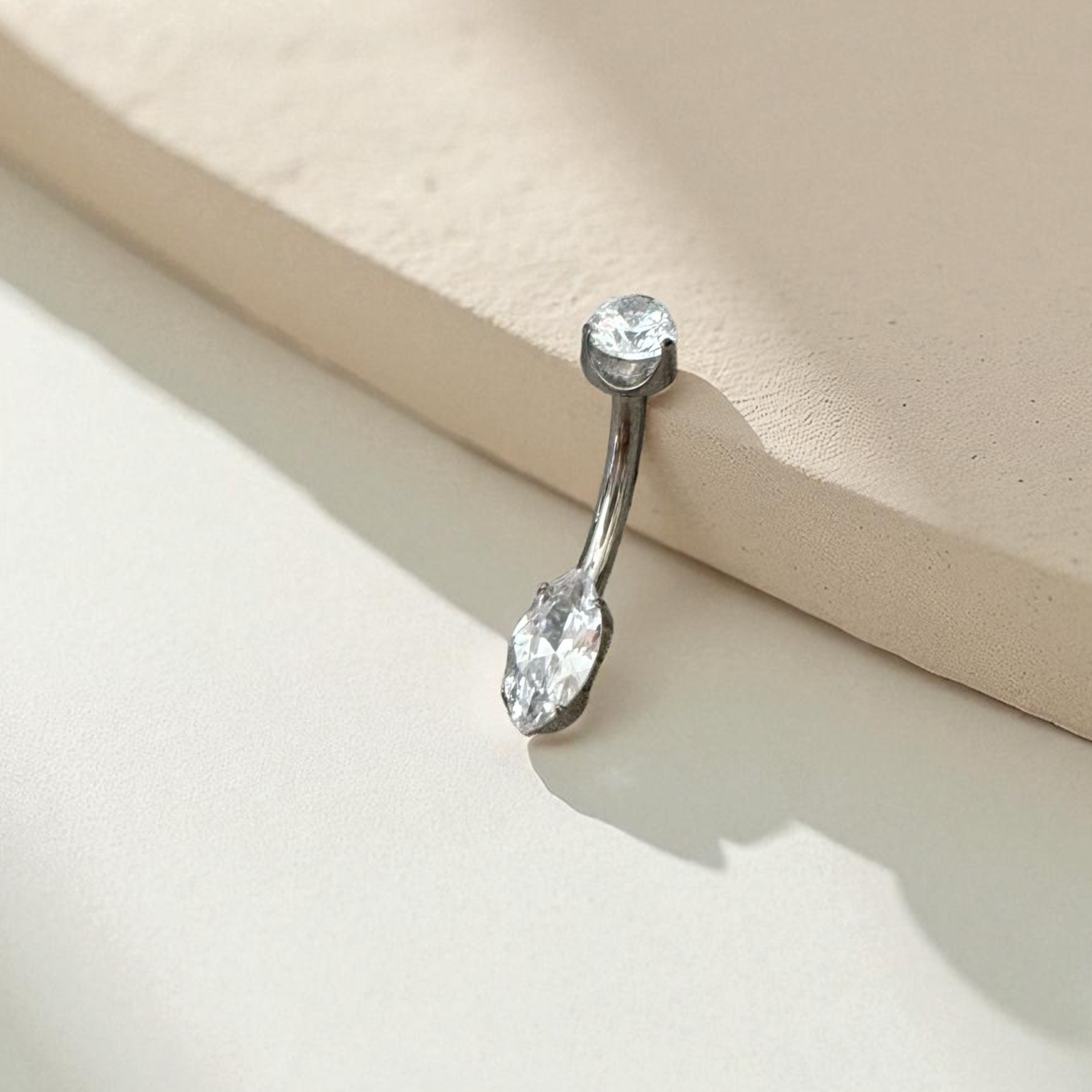 Silver marquise belly button ring
