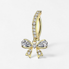 Surgical steel belly button ring with pavé CZ hoop and dangling bow charm