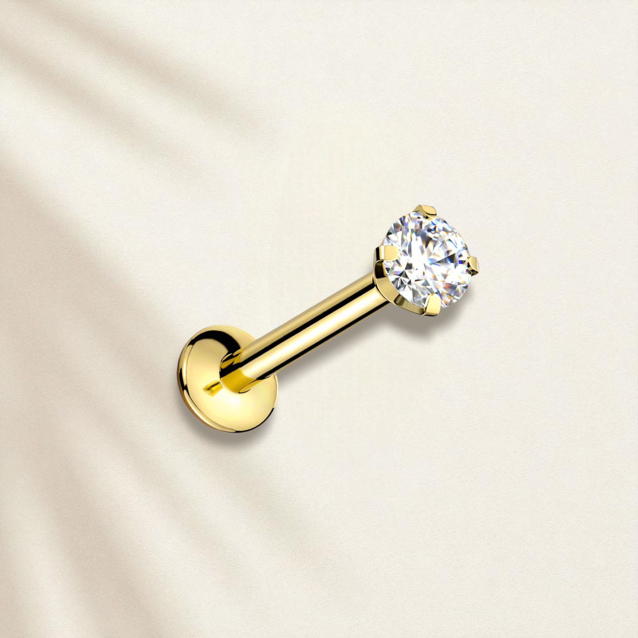 Single CZ Flat Back Stud Earring, Gold