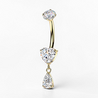 Titanium belly button ring with heart-shaped CZ and dangling teardrop stone