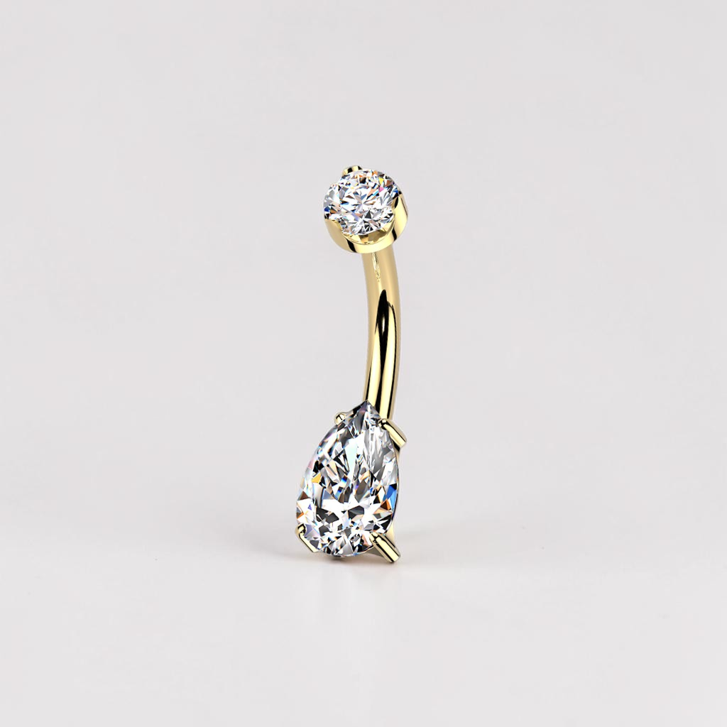 Titanium belly button ring with pear cut moissanite, minimalist navel piercing jewelry