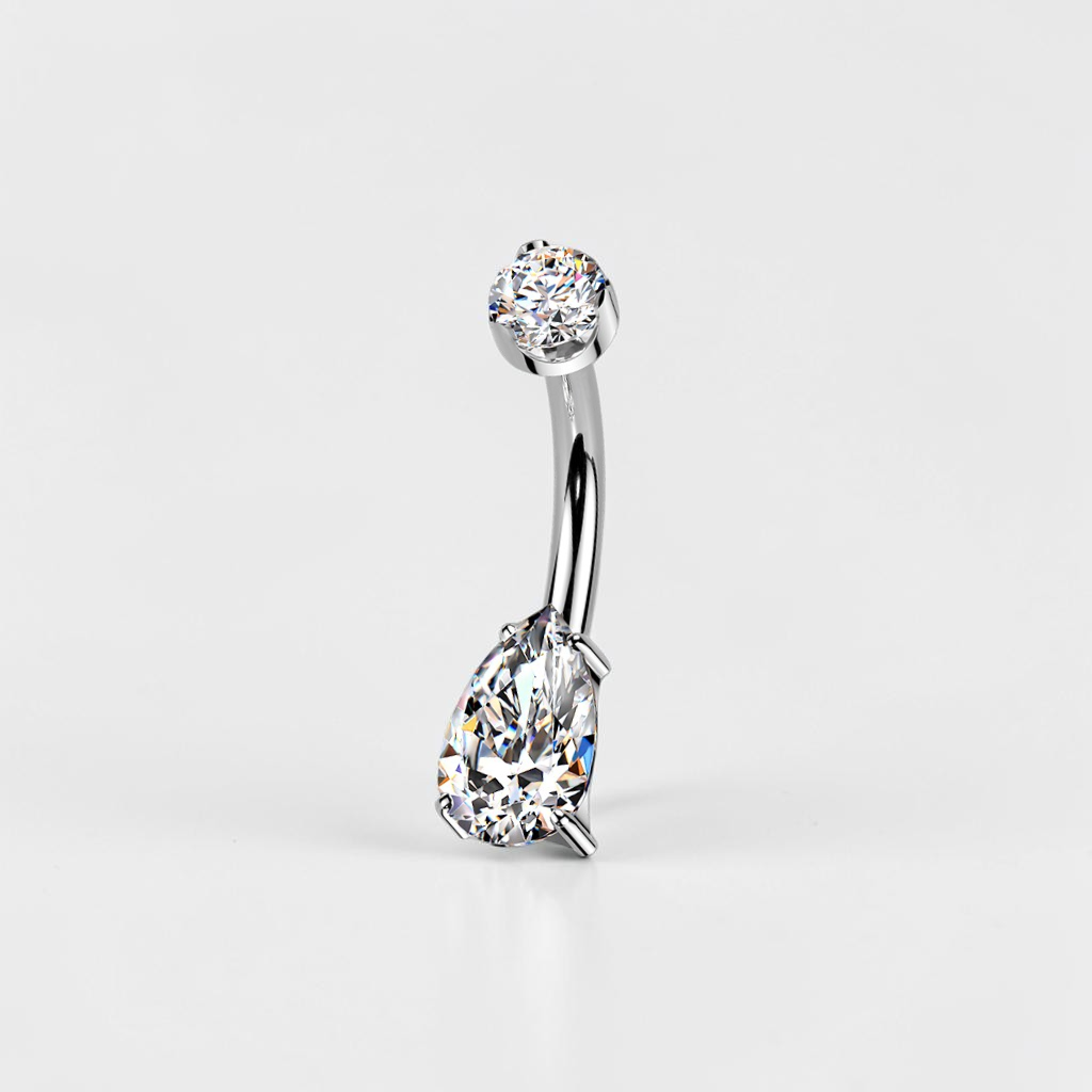 Titanium belly button ring with pear cut moissanite, minimalist navel piercing jewelry