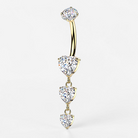 Titanium belly button ring with cascading heart-shaped CZ stones and internally threaded design