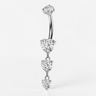 Titanium belly button ring with cascading heart-shaped CZ stones and internally threaded design