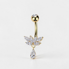 Titanium belly button ring with marquise CZ cluster and teardrop dangle, dainty navel jewelry