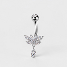 Titanium belly button ring with marquise CZ cluster and teardrop dangle, dainty navel jewelry