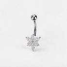 Implant-grade titanium flower belly button ring with cubic zirconia, 14G navel piercing