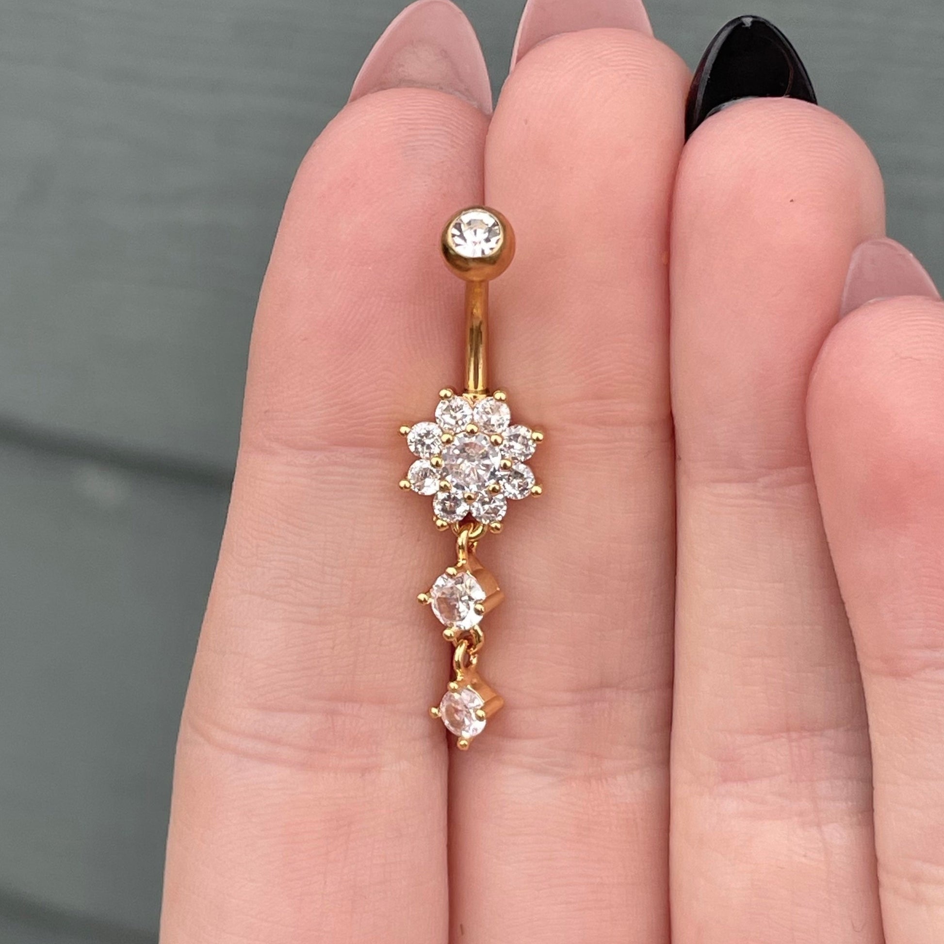 Rose Gold Small Flower Belly Button Ring (14G | 10mm | Surgical Steel | Rose Gold, Gold, or Silver)