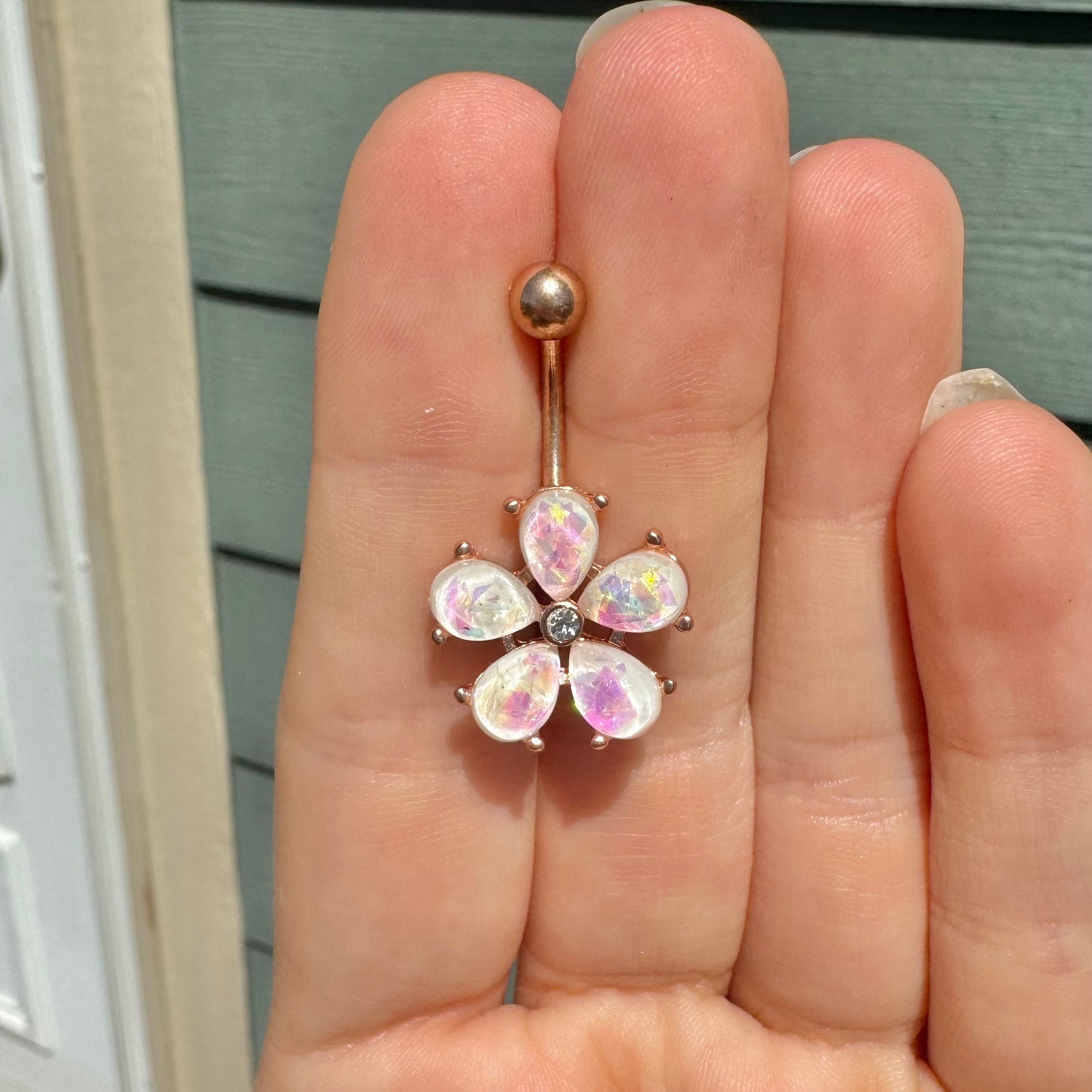 Silver Hibiscus Flower Belly Button Ring (14G | 10mm | Surgical Steel | Silver, Gold or Rose Gold)