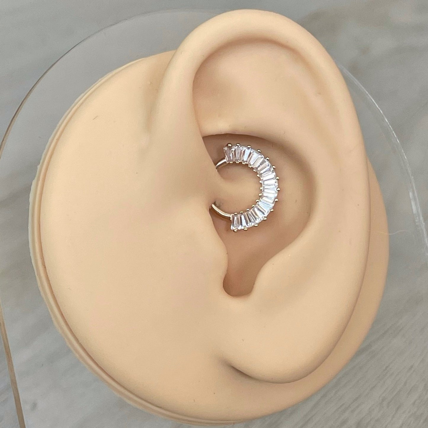 Solid Gold CZ Sparkly Daith Earring (16G | 8mm or 10mm | 14k Solid Gold | White or Yellow Gold)
