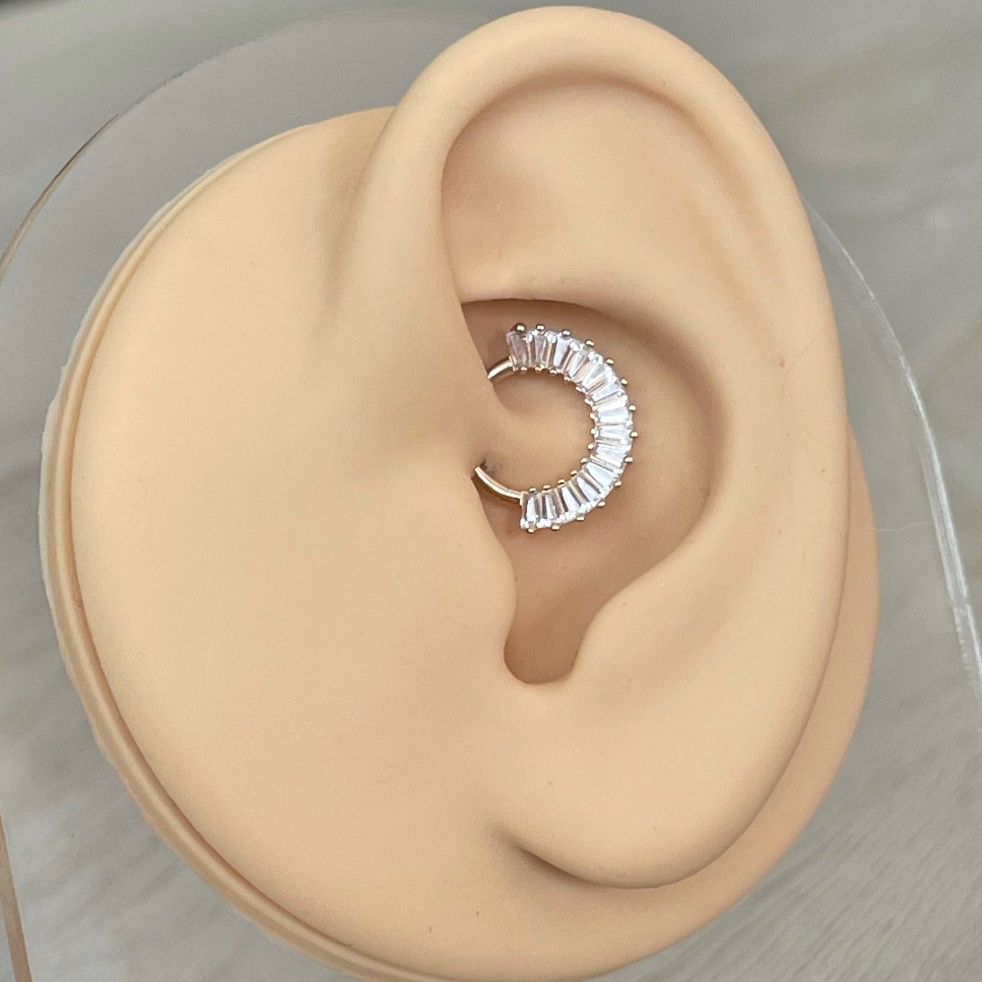 Solid Gold CZ Sparkly Daith Earring (16G | 8mm or 10mm | 14k Solid Gold | White or Yellow Gold)