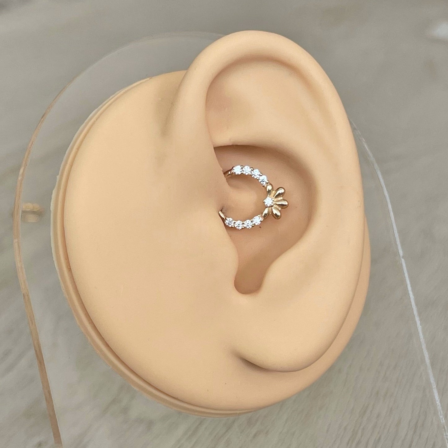Solid Gold Flower Daith Earring (16G | 8mm or 10mm | 14k Solid Gold | Yellow or White Gold)