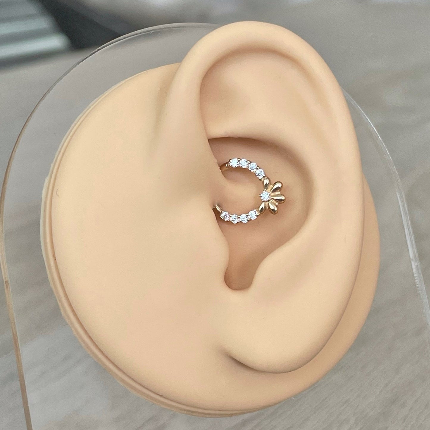 Solid Gold Flower Daith Earring (16G | 8mm or 10mm | 14k Solid Gold | Yellow or White Gold)