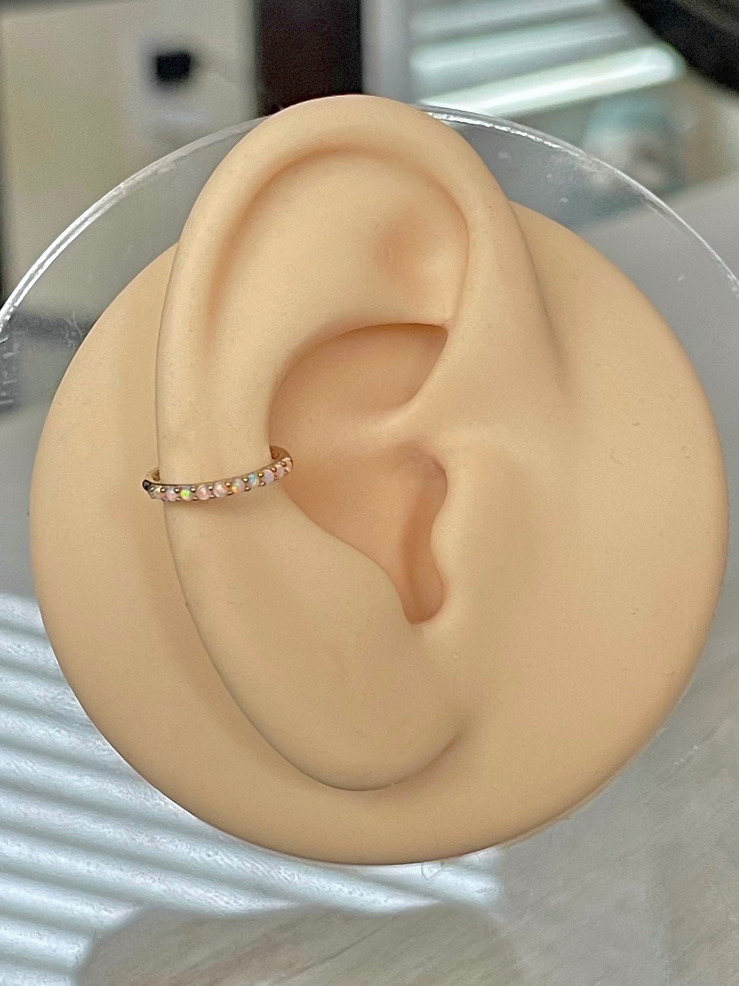 Gold Opal Helix or Conch Cartilage Earring (16G | 8mm or 10mm | Solid 14k Gold | White or Yellow Gold)