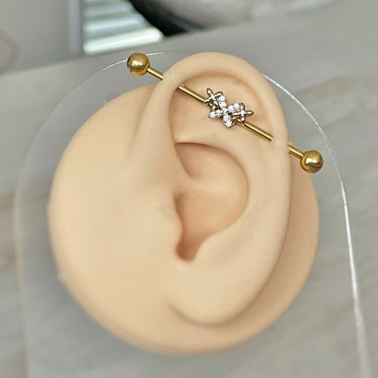 Gold Butterfly Industrial Piercing (14G | 38mm (1.5") | Surgical Steel | Gold or Silver)