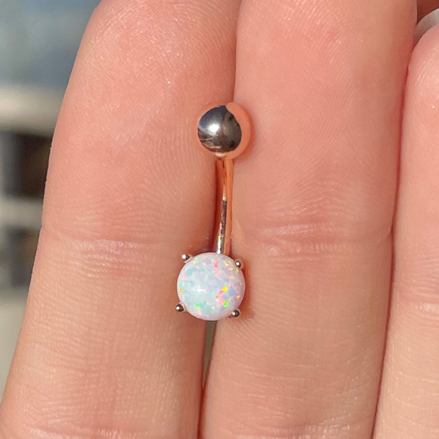 Small Gold Opal Belly Button Ring (14G | 10mm | Surgical Steel | Gold or Rose Gold)