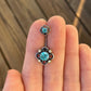 Silver Blue CZ Flower Belly Button Ring (14G | 10mm | Surgical Steel | Blue, Pink, Multicolored, or Clear CZ)