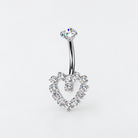 Titanium belly button ring with CZ heart, internally threaded navel piercing jewelry