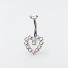 Titanium belly button ring with CZ heart, internally threaded navel piercing jewelry
