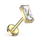 Flat back stud with rectangular CZ stone, in gold titanium.