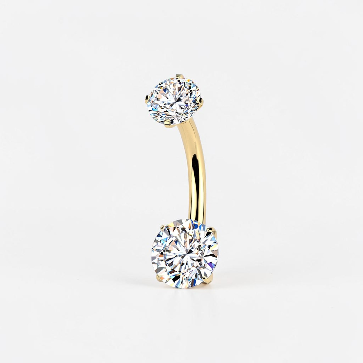Titanium belly button ring with double round moissanite stones and internally threaded design