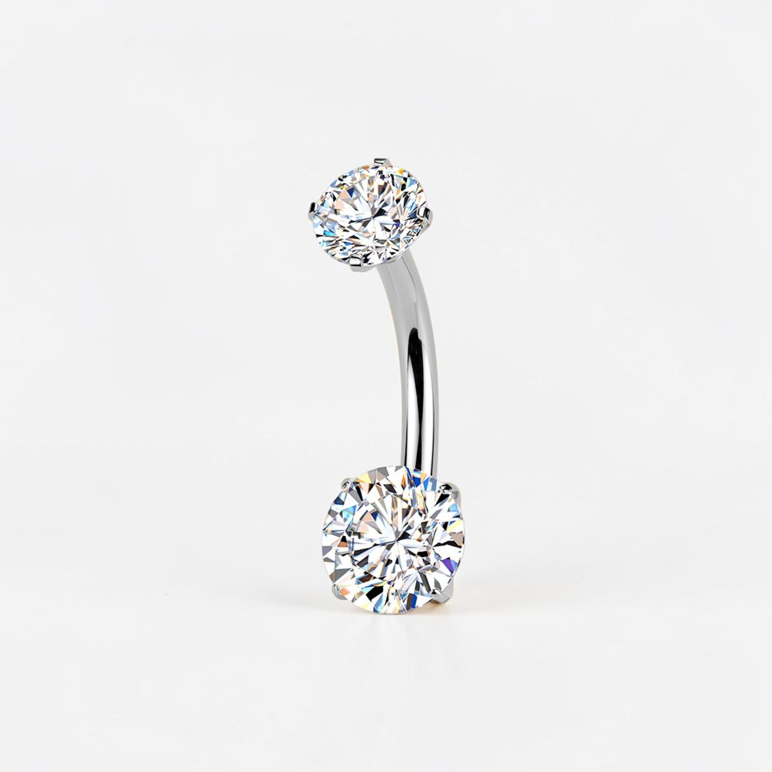 Titanium belly button ring with double round moissanite stones and internally threaded design