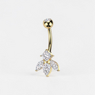 Implant-grade titanium belly button ring with CZ crystal cluster in gold finish, dainty navel piercing jewelry