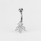 Implant-grade titanium belly button ring with CZ crystal cluster in silver finish, dainty navel piercing jewelry