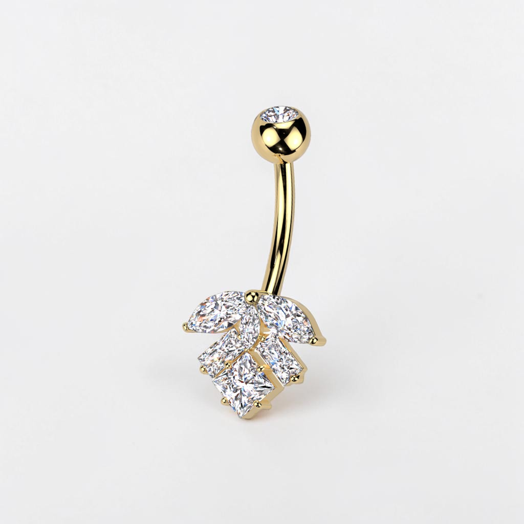 Titanium leaf belly button ring with cubic zirconia, dainty navel piercing jewelry
