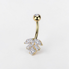 Titanium leaf belly button ring with cubic zirconia, dainty navel piercing jewelry