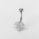 Titanium leaf belly button ring with cubic zirconia, dainty navel piercing jewelry