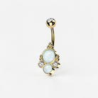 Gold titanium belly button ring with white faux opal, iridescent navel piercing jewelry
