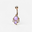 Rose gold titanium belly button ring with purple faux opal, iridescent navel jewelry