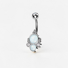Silver belly button ring with faux opal, iridescent navel piercing jewelry
