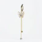 Surgical steel clicker hoop belly button ring with butterfly design, navel piercing jewelry