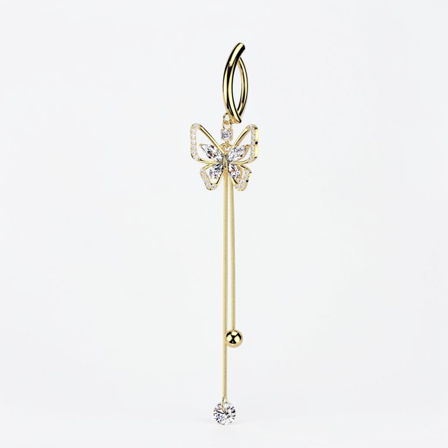 Surgical steel clicker hoop belly button ring with butterfly design, navel piercing jewelry
