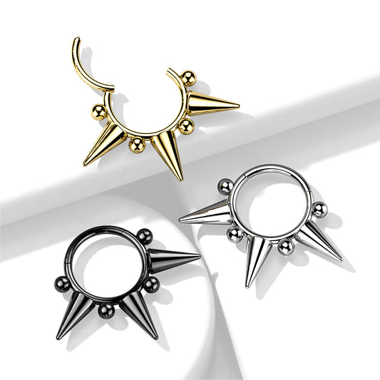 Spike Septum Piercing (16G or 18G | 8mm or 10mm | Surgical Steel | Silver, Black or Gold)