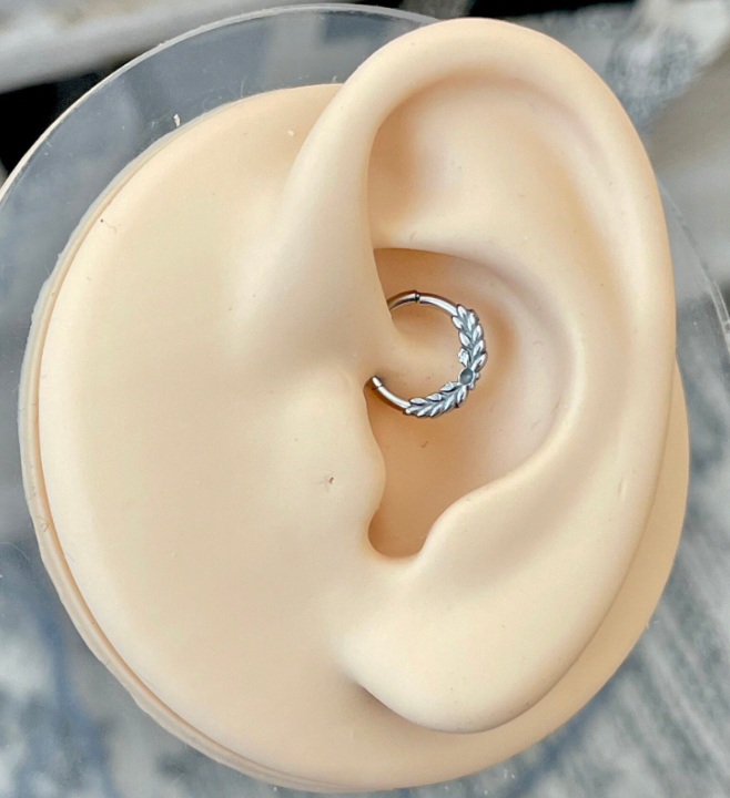 Rose Gold Leaf Daith Earring (16G | 8mm | Surgical Steel | Rose Gold, Gold, or Silver)