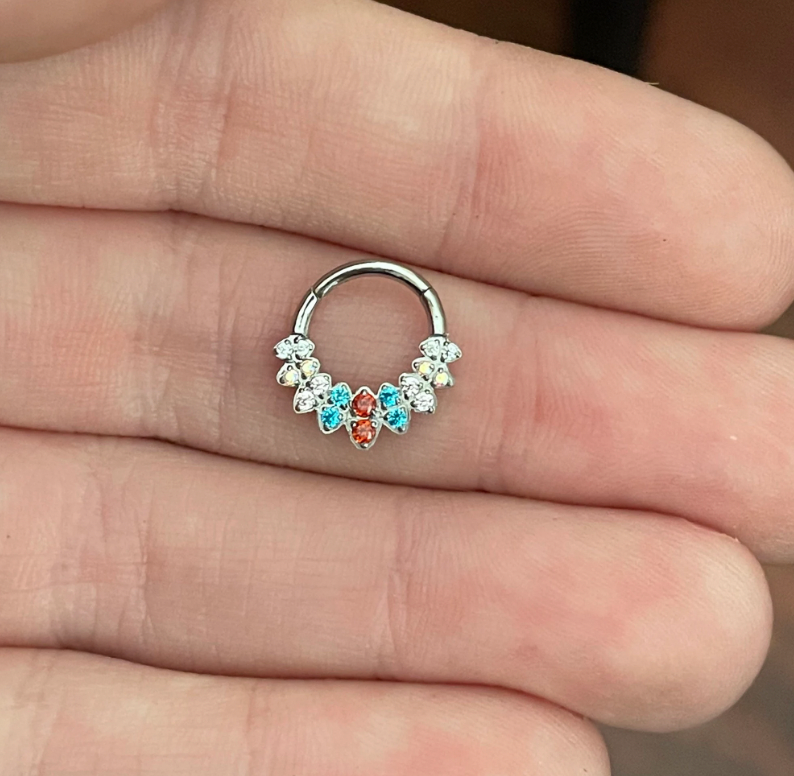 Silver Septum Piercing (16G | 8mm or 10mm | Surgical Steel | Multiple Color Options)