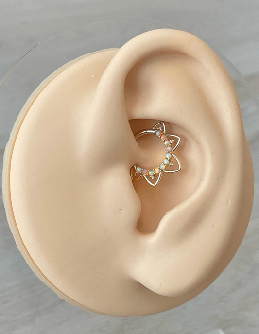 Solid Gold Opal Daith Earring (16G | 8mm or 10mm | 14k Solid Gold | Yellow or White Gold)